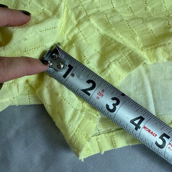 Yellow, Eyelet, Linen Like, Long Sleeve Button Down/Shorts Set- M - Picture 11 of 13